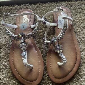 White and Silver Embellished Sandals